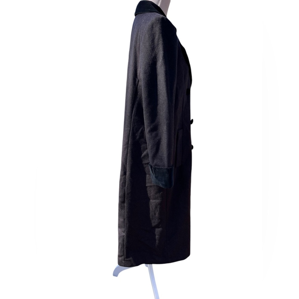 Liz Claiborne 100% Wool Long Coat Petite 12P Velvet Trim Double Breasted - Picture 12 of 17